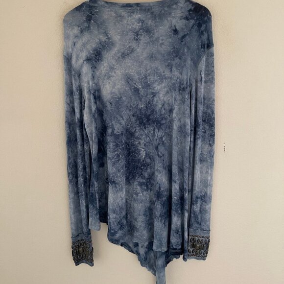 DOUBLE D RANCH Asymmetrical Tie Dye Blue Studded/Beaded Tunic/Dress: Small; NWOT - Picture 5 of 9